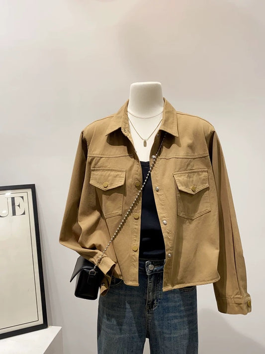 Fashionable and stylish ~ Japanese style literary petite short long-sleeved shirt jacket women's casual all-match top jacket