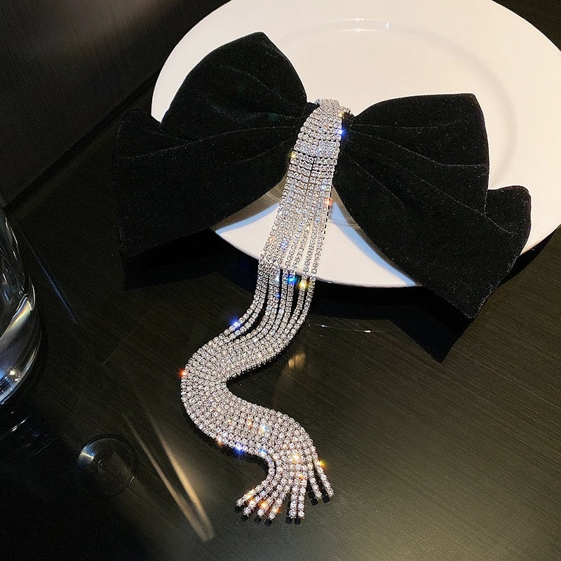 Elegant velvet bow headband hairpin for women autumn and winter Korean top clip tassel sparkling diamond spring clip hairpin hair accessories trendy