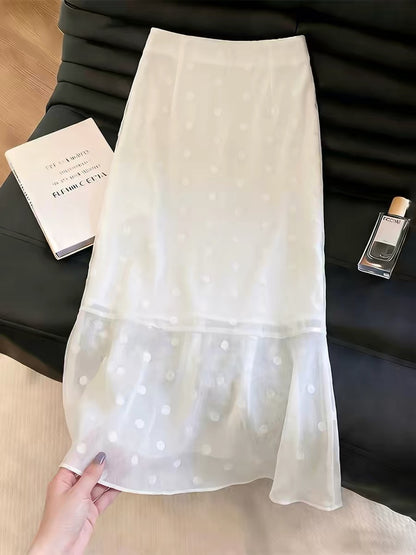 Women's Lightweight White Polka-Dot Mesh Skirt – 2026 Summer New Arrival: Minimalist, Stylish, Elegant, and Soft-Chic Style