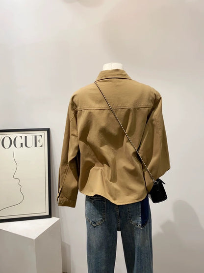 Fashionable and stylish ~ Japanese style literary petite short long-sleeved shirt jacket women's casual all-match top jacket