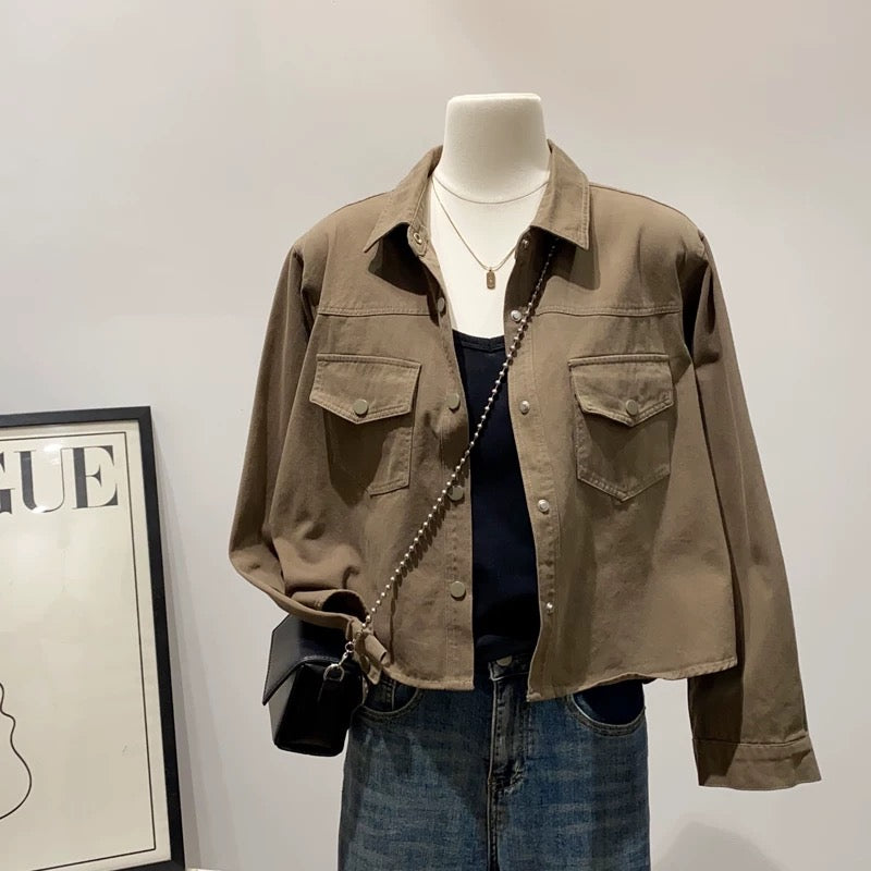 Fashionable and stylish ~ Japanese style literary petite short long-sleeved shirt jacket women's casual all-match top jacket