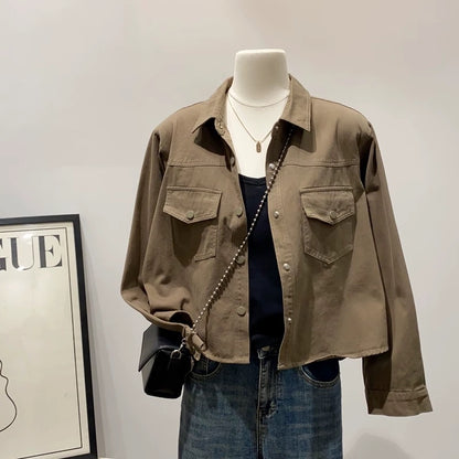Fashionable and stylish ~ Japanese style literary petite short long-sleeved shirt jacket women's casual all-match top jacket