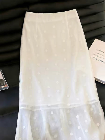 Women's Lightweight White Polka-Dot Mesh Skirt – 2026 Summer New Arrival: Minimalist, Stylish, Elegant, and Soft-Chic Style
