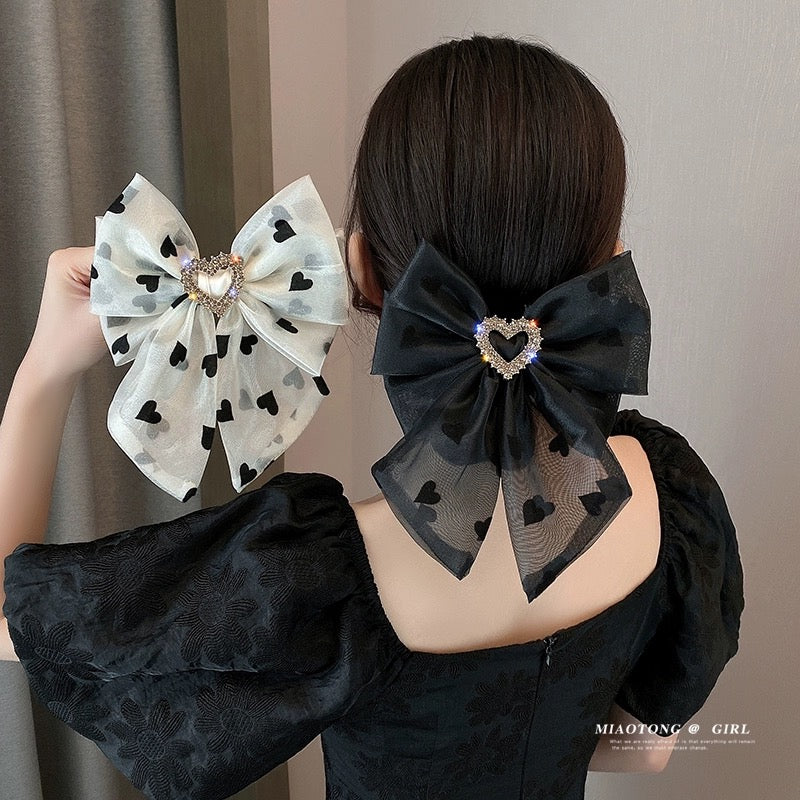 Mesh bow hairpin for women's back of head summer rhinestone headdress 2023 internet celebrity new ponytail hairpin hair accessory