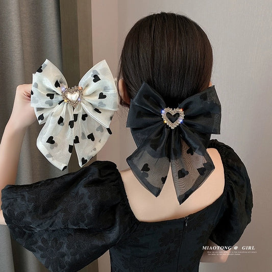 Mesh bow hairpin for women's back of head summer rhinestone headdress 2023 internet celebrity new ponytail hairpin hair accessory