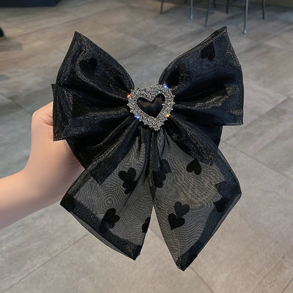 Mesh bow hairpin for women's back of head summer rhinestone headdress 2023 internet celebrity new ponytail hairpin hair accessory