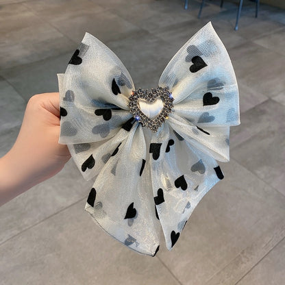 Mesh bow hairpin for women's back of head summer rhinestone headdress 2023 internet celebrity new ponytail hairpin hair accessory