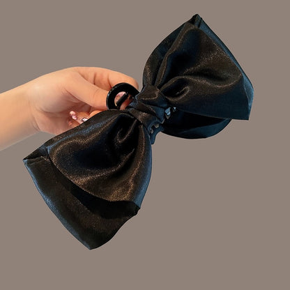 Satin Bow Headband Hair Clip Women's High-End Grab Clip Women's Summer Back of Head Large Shark Clip 2024 New Style