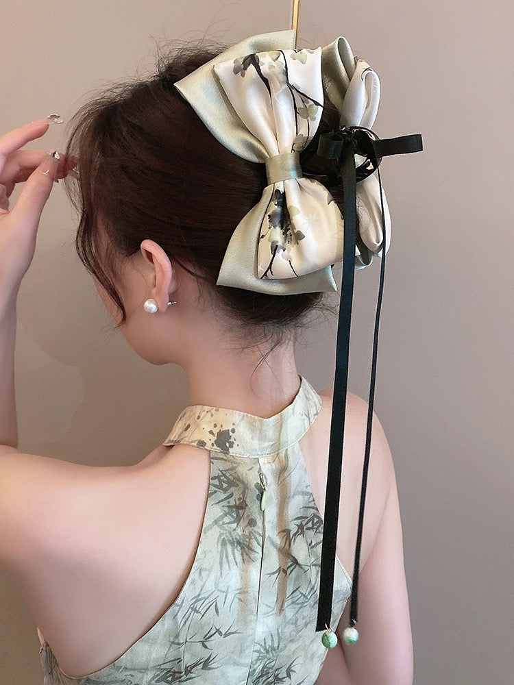 New Chinese style bow ribbon grabber for women's back of head large hairpin shark clip hairpin ancient style Hanfu hair accessory