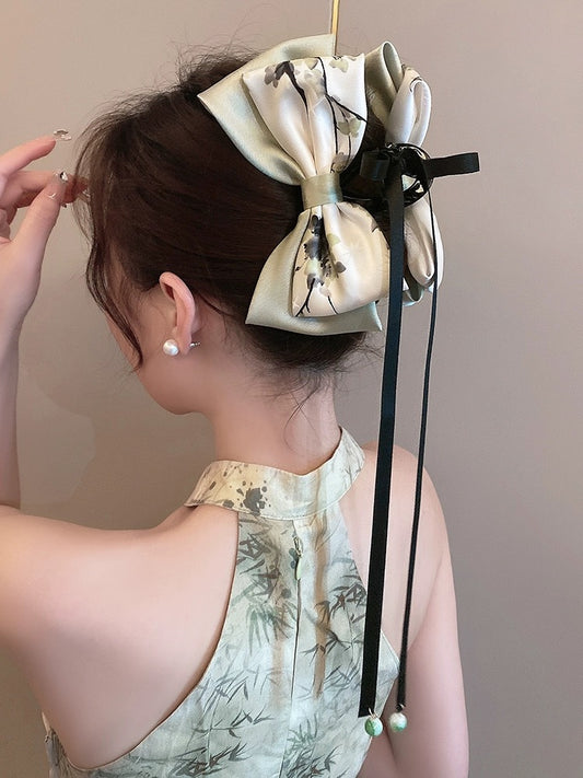 New Chinese style bow ribbon grabber for women's back of head large hairpin shark clip hairpin ancient style Hanfu hair accessory