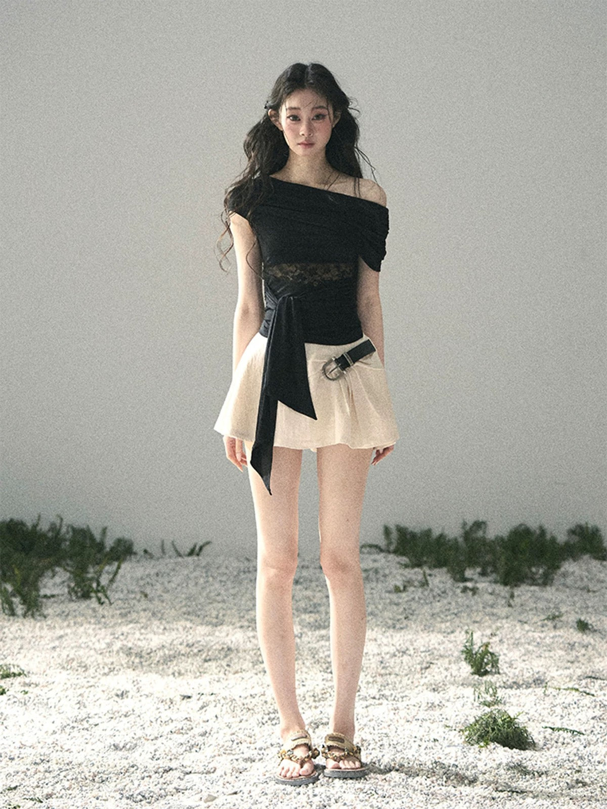 AOMALM's "Cicada's Summer" Short-Sleeve Off-Shoulder Lace Hollow-Out T-Shirt for Women, Summer Short Sexy Top