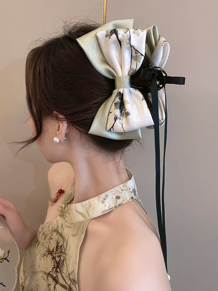 New Chinese style bow ribbon grabber for women's back of head large hairpin shark clip hairpin ancient style Hanfu hair accessory