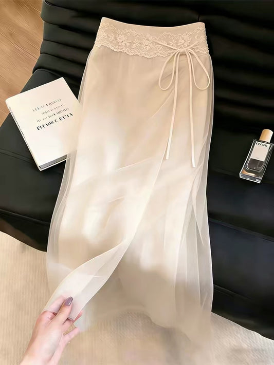 Women's Summer 2026 New Arrival: A stylish, minimalist skirt featuring a gentle side-slit design and tie-waist detail—poised, elegant, and distinctive.