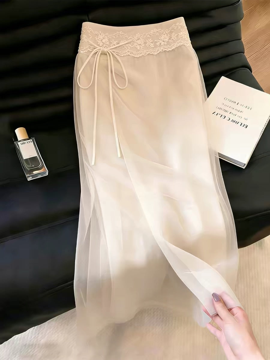 Women's Summer 2026 New Arrival: A stylish, minimalist skirt featuring a gentle side-slit design and tie-waist detail—poised, elegant, and distinctive.