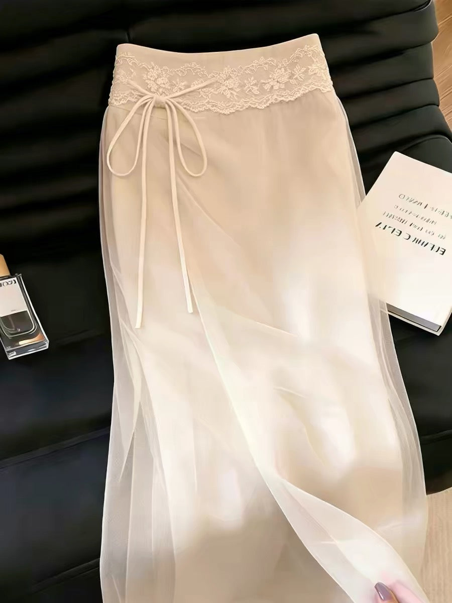 Women's Summer 2026 New Arrival: A stylish, minimalist skirt featuring a gentle side-slit design and tie-waist detail—poised, elegant, and distinctive.