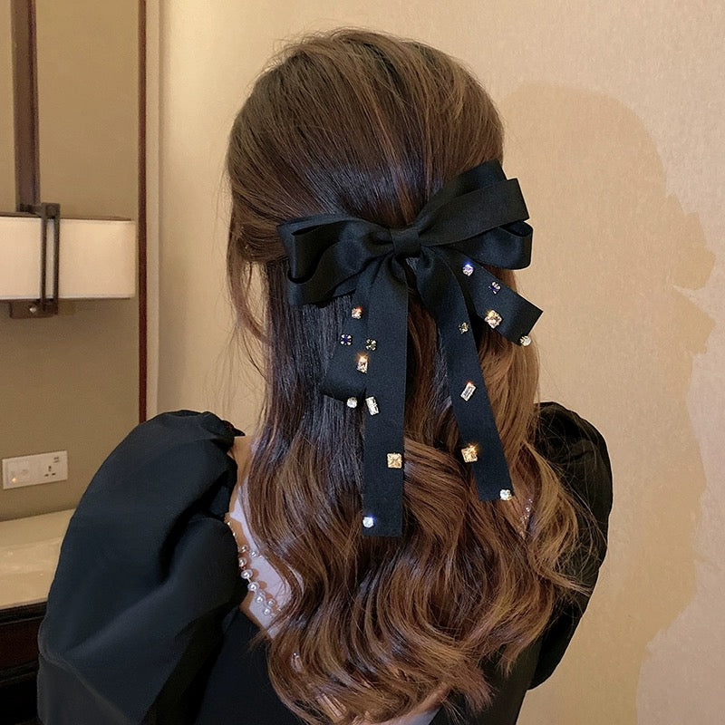 Ju Jingyi's same style Korean style hairband hairpin for women autumn and winter super fairy gem bow hairpin back head hair ornaments