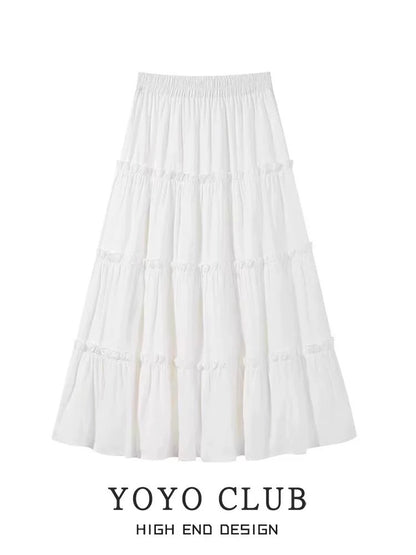 YOYO CLUBB Irregular Waist Short Top Women's Summer High Waist White A-Line Skirt High-end Suit