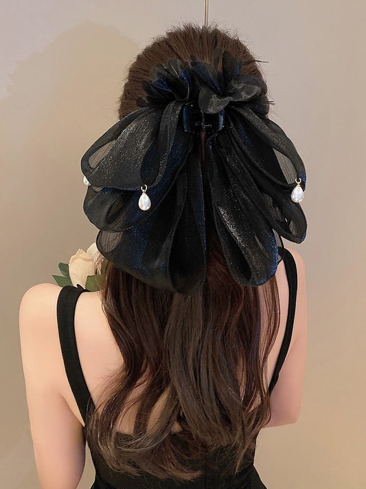 French flower bow clip 2023 new temperament and high-end back head hair clip women's hair accessories half-tied hair clip