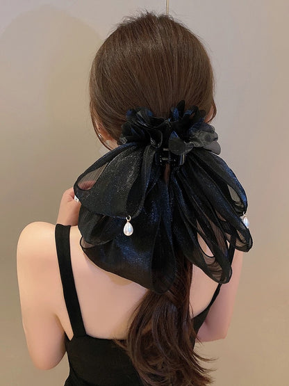 French flower bow clip 2023 new temperament and high-end back head hair clip women's hair accessories half-tied hair clip