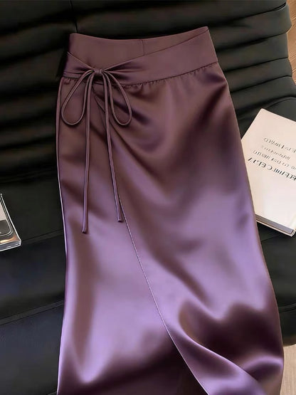 Women's Purple Skirt with Unique Design – 2026 Summer New Arrival: High-Waisted, Elegant, Sophisticated, and Graceful with a Beautiful Drape