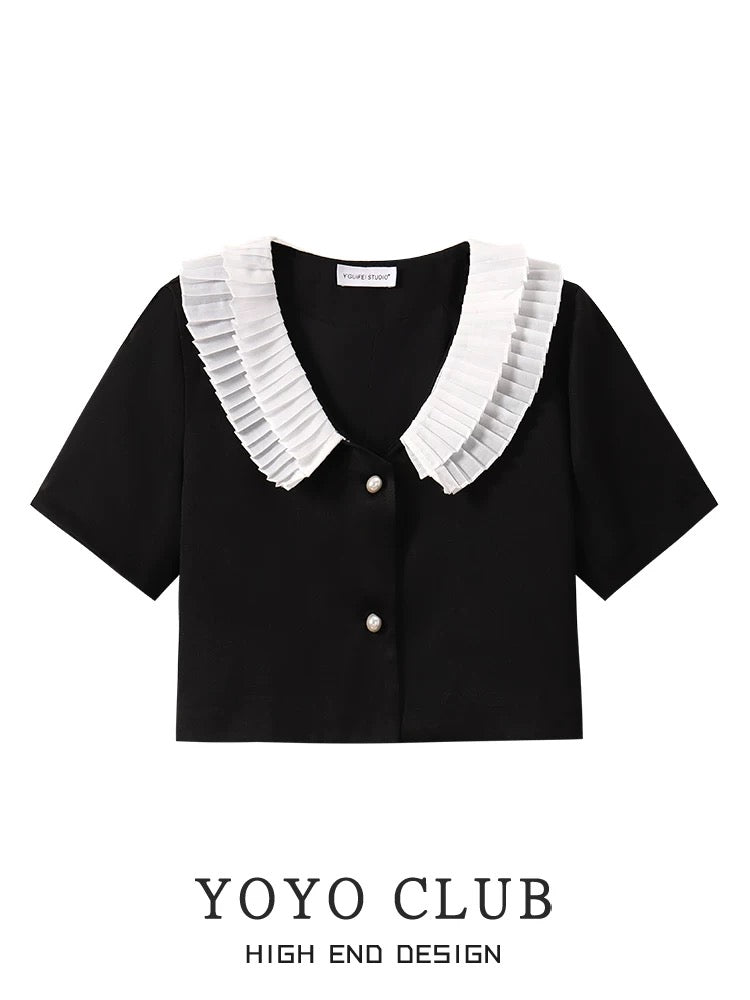 YOYO CLUB large size summer slimming French style short-sleeved jacket and skirt set