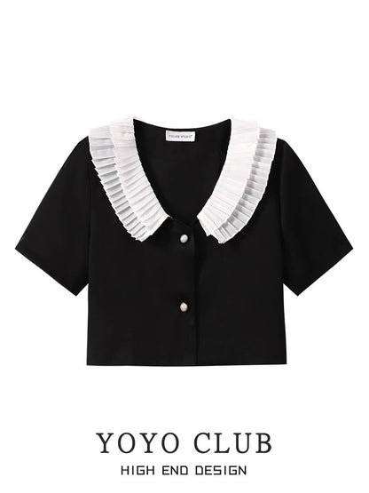 YOYO CLUB large size summer slimming French style short-sleeved jacket and skirt set