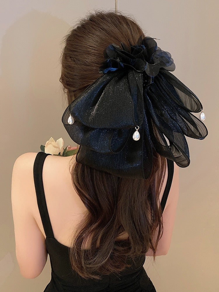 French flower bow clip 2023 new temperament and high-end back head hair clip women's hair accessories half-tied hair clip
