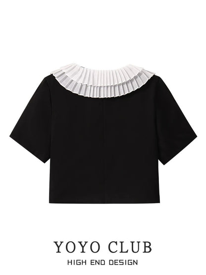 YOYO CLUB large size summer slimming French style short-sleeved jacket and skirt set