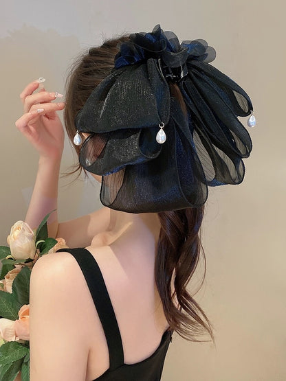 French flower bow clip 2023 new temperament and high-end back head hair clip women's hair accessories half-tied hair clip