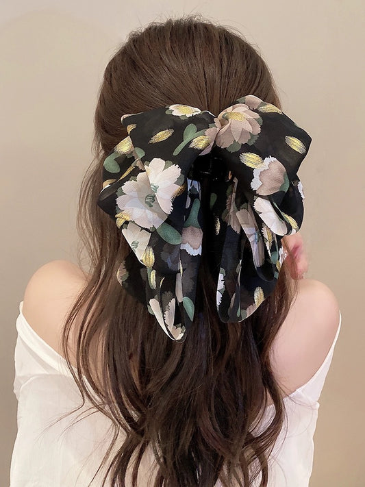 French retro floral bow ponytail clip 2023 new temperament and high-end sense back of the head hair clip women's hair accessories