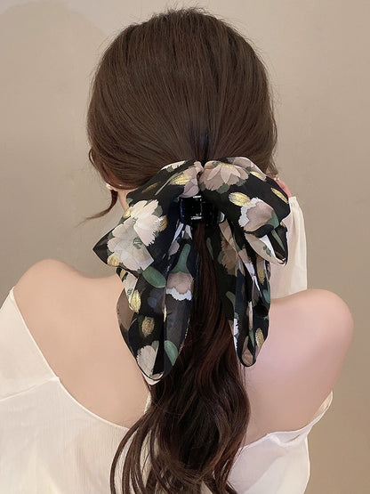 French retro floral bow ponytail clip 2023 new temperament and high-end sense back of the head hair clip women's hair accessories