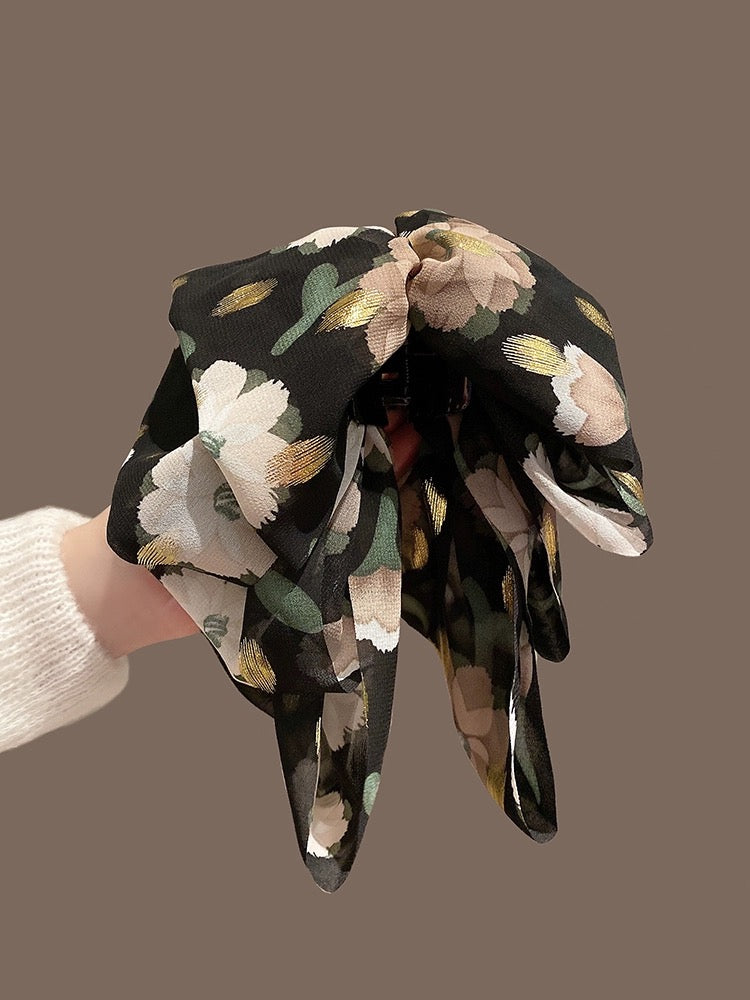 French retro floral bow ponytail clip 2023 new temperament and high-end sense back of the head hair clip women's hair accessories