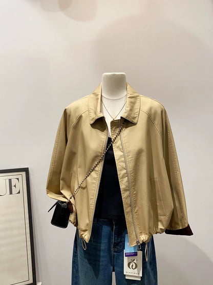 Beautiful and annoying! Lapel raglan jacket for women 2025 new spring and autumn color matching folded sleeve chic jacket