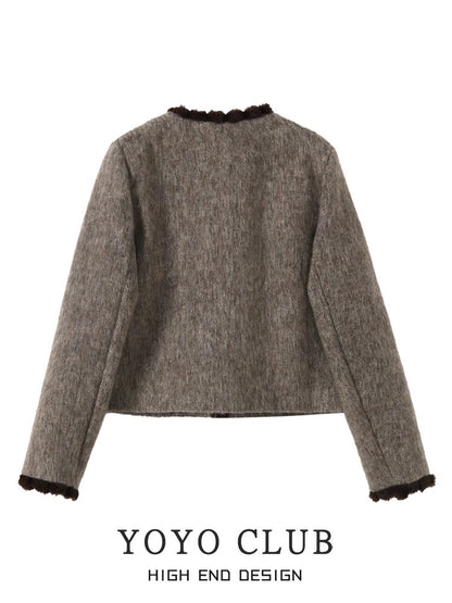 YOYO CLUB winter suit for women, high-end short style jacket, high-waist slim skirt, two-piece set