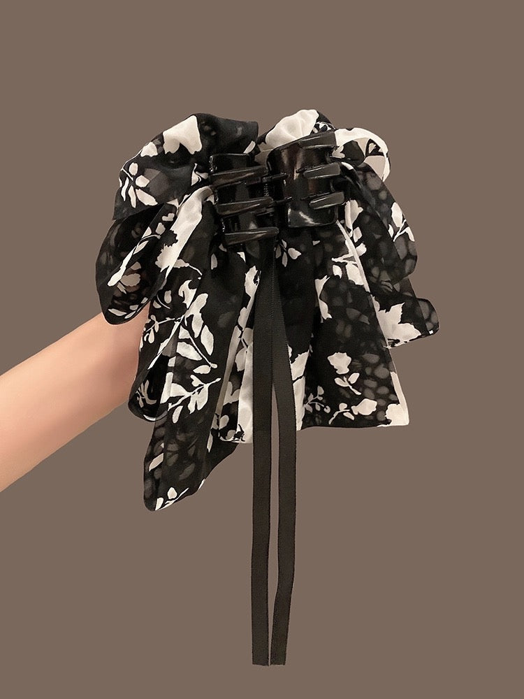 Retro Printed Bow Clip Women's High-Level Elegant Ribbon Hairpin Back of Head 2023 New Korean Style Hair Accessories