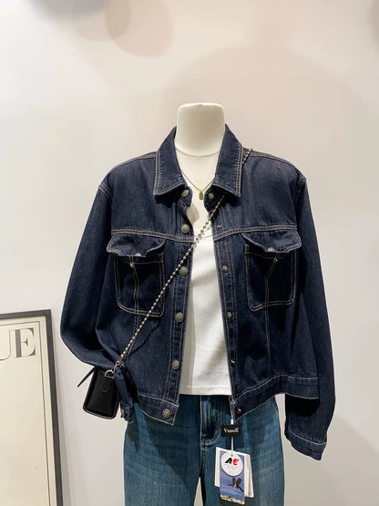 Good product from a big factory~Retro Hong Kong style denim jacket for women 2025 autumn new loose slim all-match jacket top