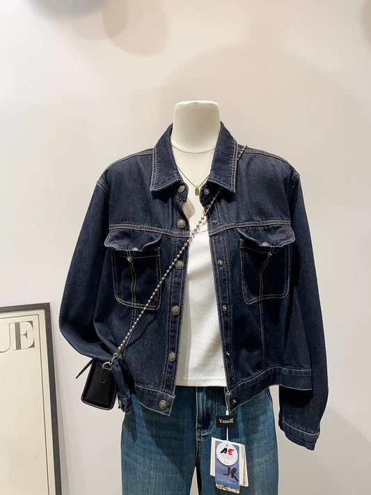 Good product from a big factory~Retro Hong Kong style denim jacket for women 2025 autumn new loose slim all-match jacket top