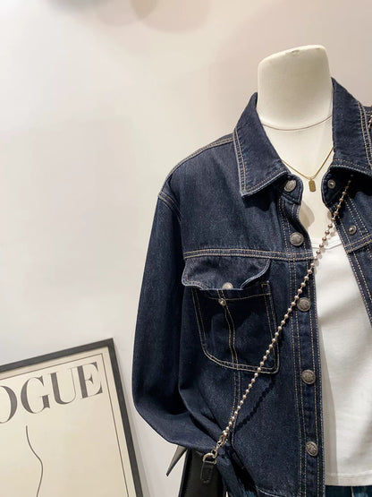 Good product from a big factory~Retro Hong Kong style denim jacket for women 2025 autumn new loose slim all-match jacket top