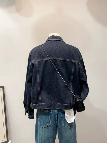 Good product from a big factory~Retro Hong Kong style denim jacket for women 2025 autumn new loose slim all-match jacket top