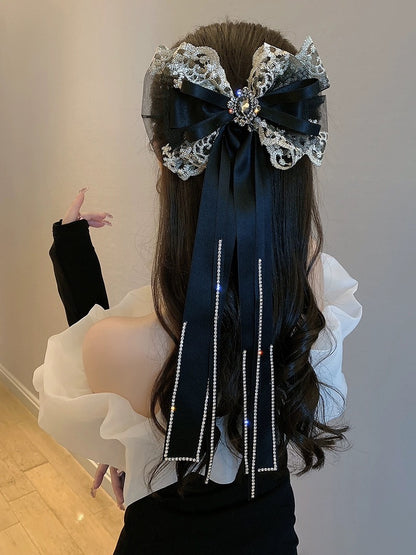 South Korea's Dongdaemun Flash Diamond Tassel Bow Hairpin Women's Back Spring Clip Hair Accessories 2023 New Hair Accessories
