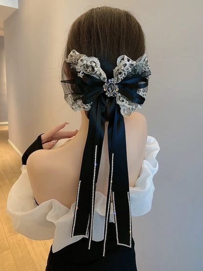 South Korea's Dongdaemun Flash Diamond Tassel Bow Hairpin Women's Back Spring Clip Hair Accessories 2023 New Hair Accessories