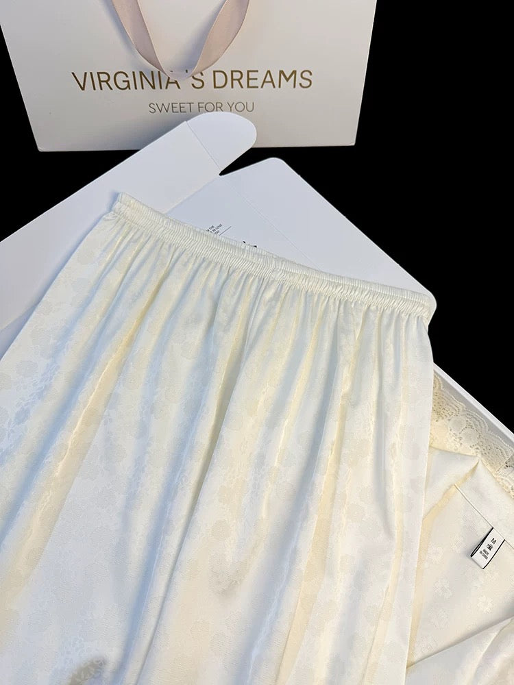 Qianjinfeng lace splicing high-grade ice silk pajamas for women sweet short-sleeved trousers Chinese jacquard home clothes suit