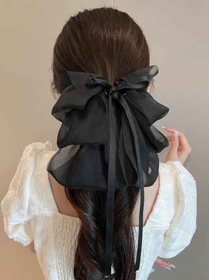 French gentle temperament bow ribbon grab clip showing face small back head hair clip shark clip hair accessories clip