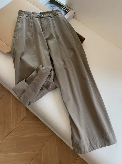 High-end gray casual workwear suit wide-leg pants, loose boyfriend style, relaxed feel, petite women's trousers.