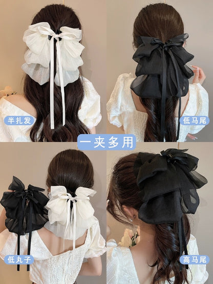 French gentle temperament bow ribbon grab clip showing face small back head hair clip shark clip hair accessories clip