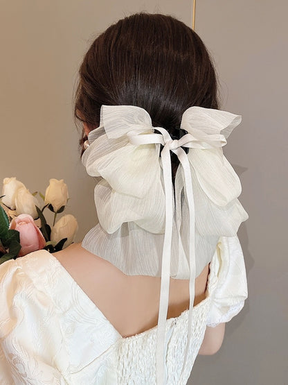 French gentle temperament bow ribbon grab clip showing face small back head hair clip shark clip hair accessories clip