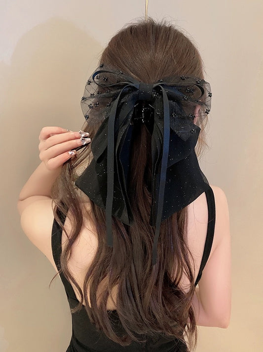 Xiaoxiangfeng mesh streamer bow hairpin French simple and exquisite ballet style ponytail clip temperament advanced grabber