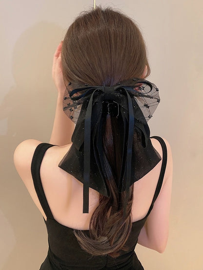 Xiaoxiangfeng mesh streamer bow hairpin French simple and exquisite ballet style ponytail clip temperament advanced grabber