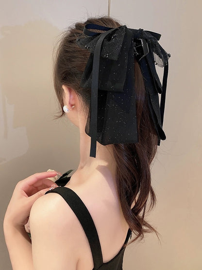 Xiaoxiangfeng mesh streamer bow hairpin French simple and exquisite ballet style ponytail clip temperament advanced grabber