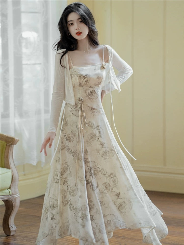 French retro romantic niche high-end sense beautiful gentle slim fairy super fairy temperament forest suspender dress